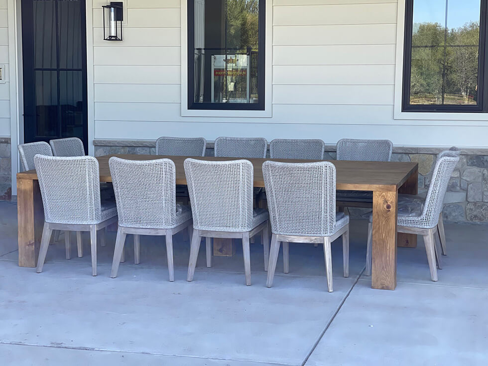 A large family picnic table to enjoy the meal on a picnic outside the farmhouse in Rexburg ID by Dox in the Sawdust
