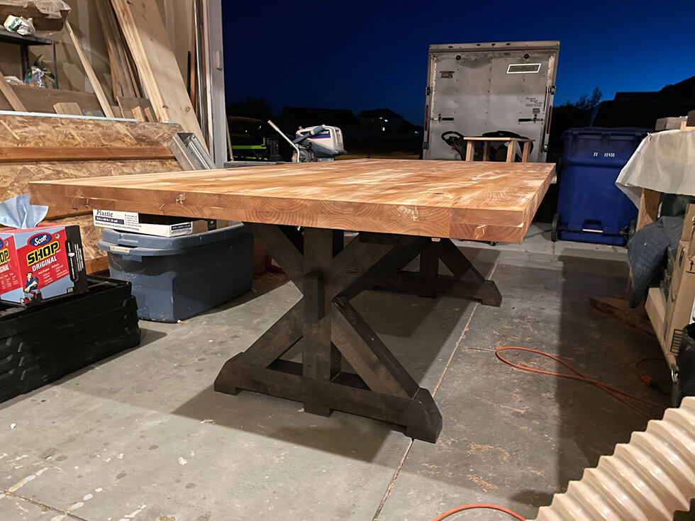 the team of Fox in the sawdust building a table - rexburg Id kitchen and dining tables